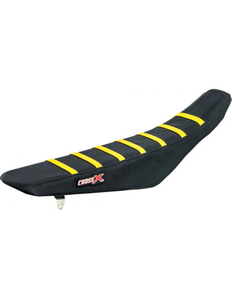 Housse de selle CrossX Racing avec bandes Suzuki 125 RM 2001-2007 250 RM 2001-2009 Noir-Noir-Jaune