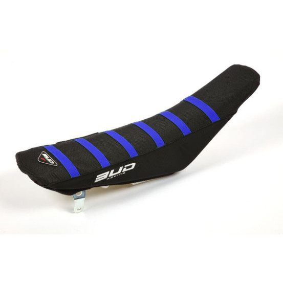 Housse de selle BUD Full Traction YAMAHA YZ F 450 2014 - 2022 YZ F 250 2015 - 2023 Noir bleu Bandes Bleues