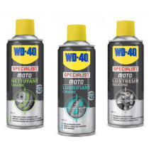Pack entretien complet WD40 Spécialist Moto Nettoyant lubrifiant chaine et lustreur silicone 400ml 2