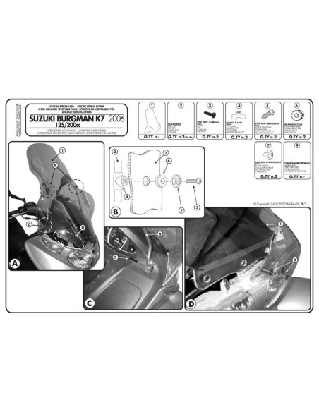 Kit de fixation pour bulle Givi D267KIT Suzuki Burgman 125 - 200 2006-2021