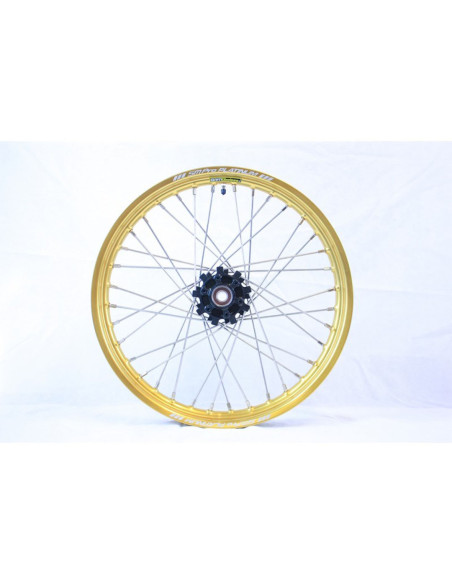 Roue avant Trail SM PRO 21x2,15 Honda Africa Twin 1000 CRFL Moyeu Noir Cercle Or tete de rayon argent