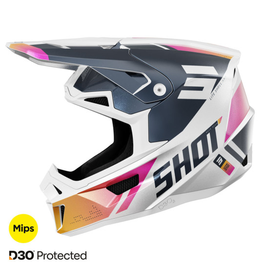 Casque cross Shot 2025 Lite Ultra - Bleu Orange Rose Pearl