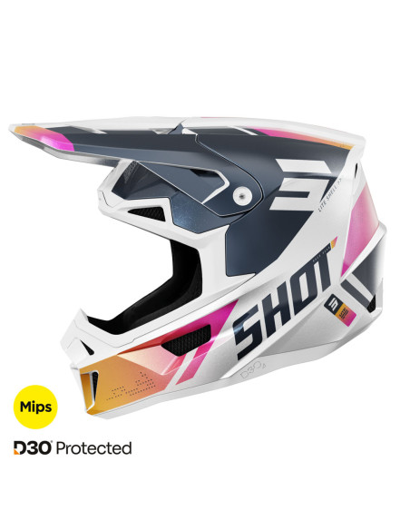 Casque cross Shot 2025 Lite Ultra - Bleu Orange Rose Pearl