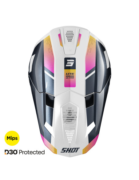 Casque cross Shot 2025 Lite Ultra - Bleu Orange Rose Pearl