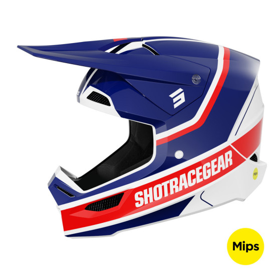 Casque cross Shot 2025 Race Mythic - Bleu Rouge Brillant