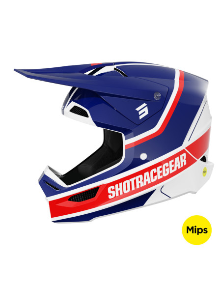 Casque cross Shot 2025 Race Mythic - Bleu Rouge Brillant