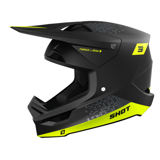 Casque cross Shot 2025 Furious Draw - Jaune Fluo Mat