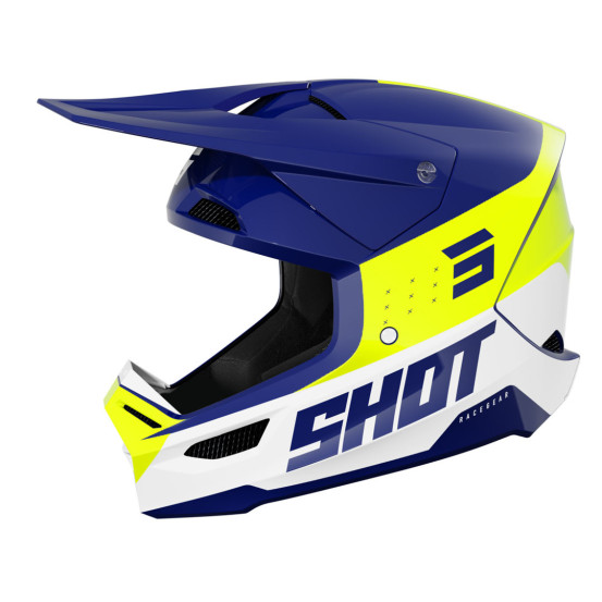 Casque cross Shot 2025 Furious League - Bleu Jaune Fluo Brillant