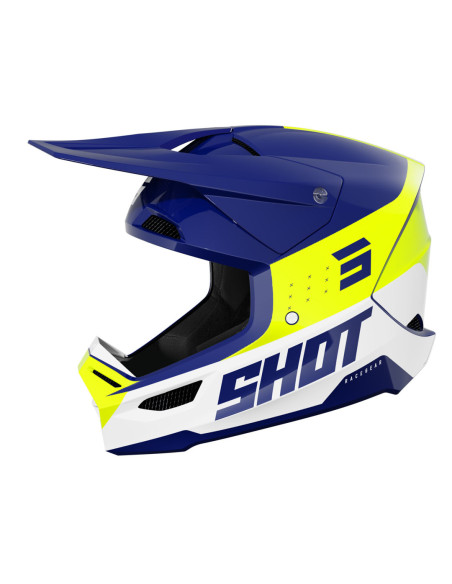 Casque cross Shot 2025 Furious League - Bleu Jaune Fluo Brillant