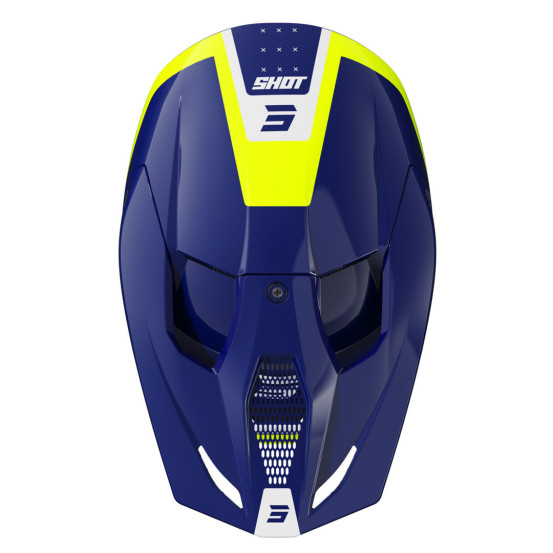 Casque cross Shot 2025 Furious League - Bleu Jaune Fluo Brillant
