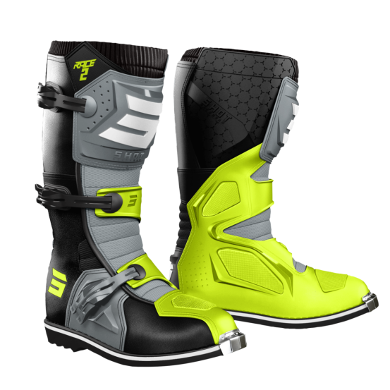 Bottes cross Shot Race 2 - Noir Gris Jaune Fluo