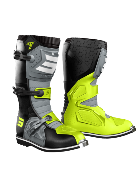 Bottes cross Shot Race 2 - Noir Gris Jaune Fluo
