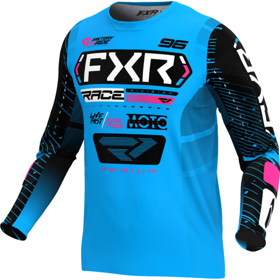 Maillot cross enfant FXR 2025 Podium Bleu Cyan Noir Rose