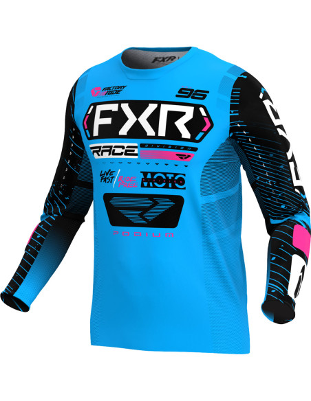 Maillot cross enfant FXR 2025 Podium Bleu Cyan Noir Rose