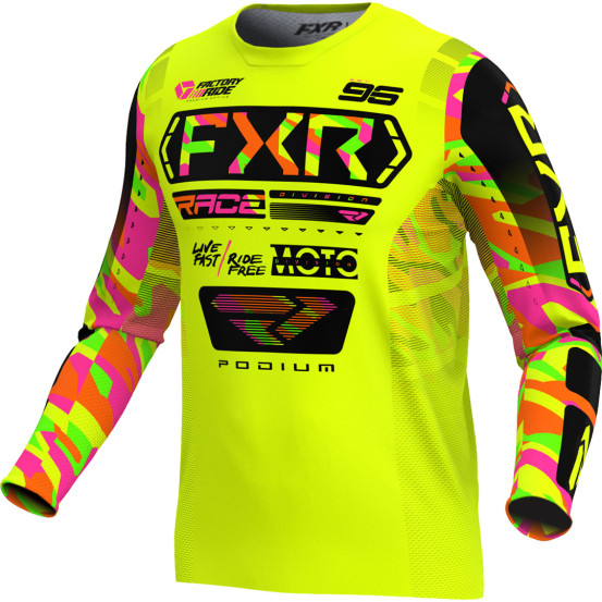 Maillot cross FXR 2025 Podium Jaune Fluo Sherbert Camo