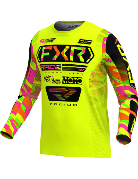 Maillot cross FXR 2025 Podium Jaune Fluo Sherbert Camo