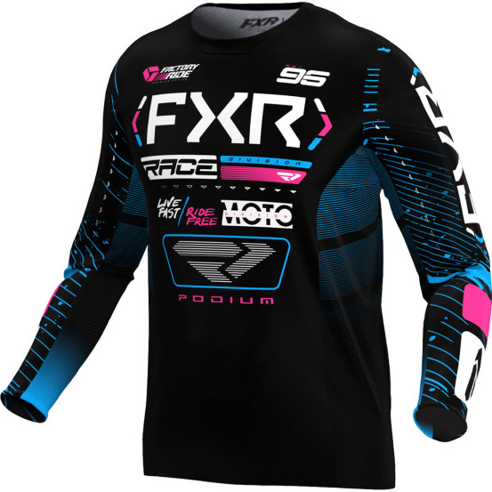 Maillot cross FXR 2025 Podium Noir Bleu cyan Rose