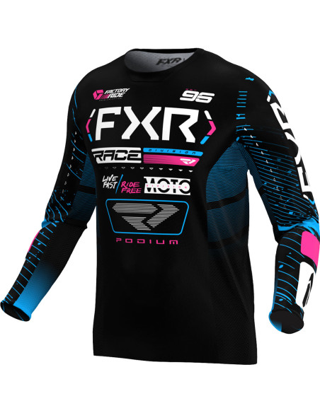 Maillot cross FXR 2025 Podium Noir Bleu cyan Rose