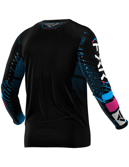 Maillot cross FXR 2025 Podium Noir Bleu cyan Rose