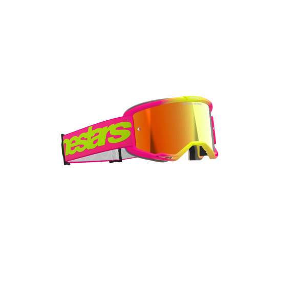Masque cross Alpinestars Vision 5 Wordmark - Rose Jaune fluo écran iridium Rouge