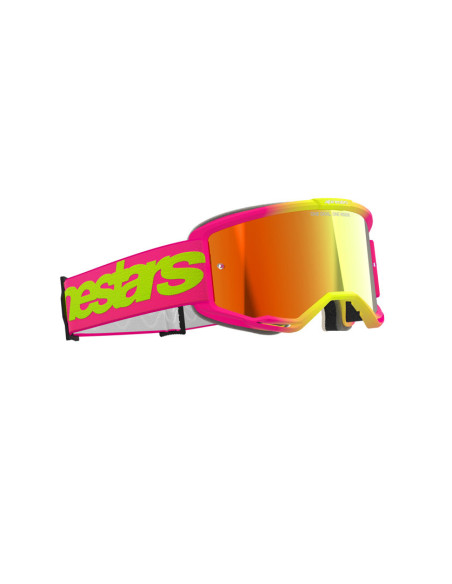 Masque cross Alpinestars Vision 5 Wordmark - Rose Jaune fluo écran iridium Rouge