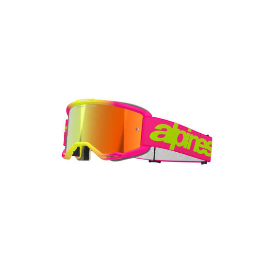 Masque cross Alpinestars Vision 5 Wordmark - Rose Jaune fluo écran iridium Rouge