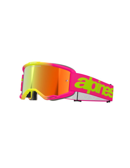 Masque cross Alpinestars Vision 5 Wordmark - Rose Jaune fluo écran iridium Rouge