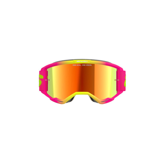 Masque cross Alpinestars Vision 5 Wordmark - Rose Jaune fluo écran iridium Rouge
