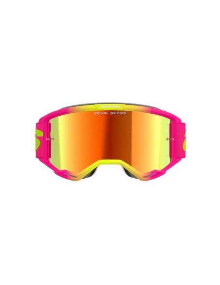Masque cross Alpinestars Vision 5 Wordmark - Rose Jaune fluo écran iridium Rouge