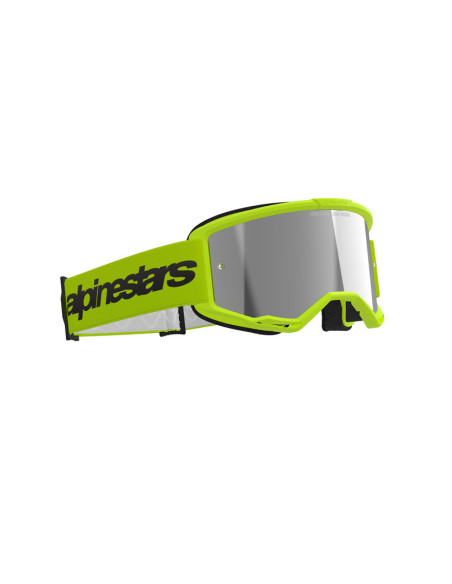 Masque cross Alpinestars Vision 3 Wordmark - Jaune fluo écran iridium Argent