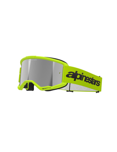 Masque cross Alpinestars Vision 3 Wordmark - Jaune fluo écran iridium Argent
