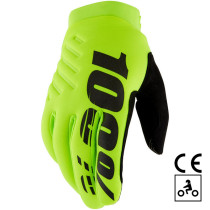 Gants cross 100% Brisker CE - Jaune Fluo