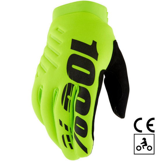 Gants cross 100% Brisker CE - Jaune Fluo