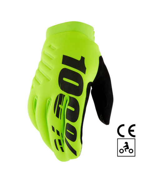 Gants cross 100% Brisker CE - Jaune Fluo