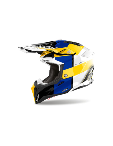 Casque cross Airoh Aviator 3 Monarch - Bleu Jaune