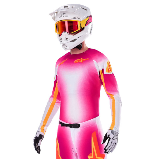 Maillot cross Alpinestars 2025 Supertech Edition limitée LE MIG - Rose Fluo Blanc