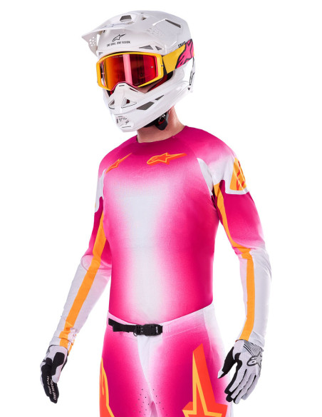 Maillot cross Alpinestars 2025 Supertech Edition limitée LE MIG - Rose Fluo Blanc