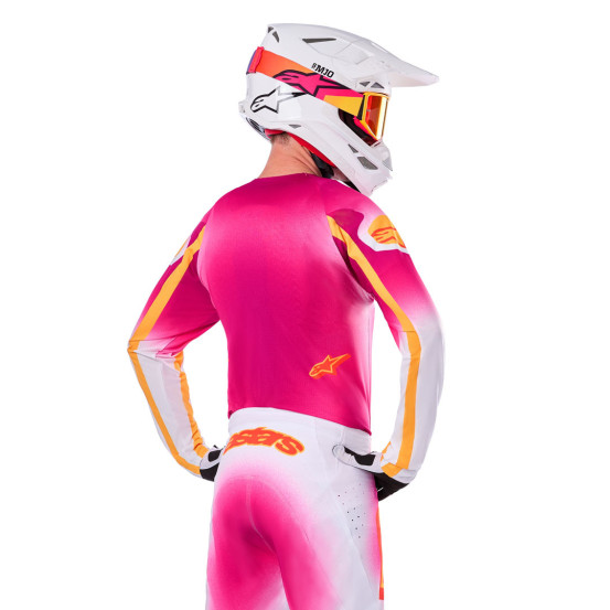 Maillot cross Alpinestars 2025 Supertech Edition limitée LE MIG - Rose Fluo Blanc
