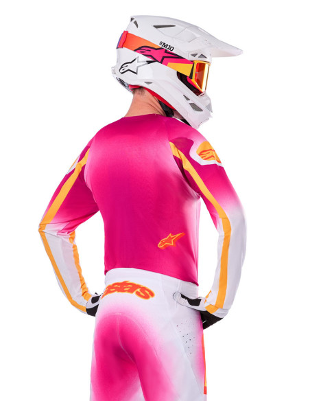 Maillot cross Alpinestars 2025 Supertech Edition limitée LE MIG - Rose Fluo Blanc