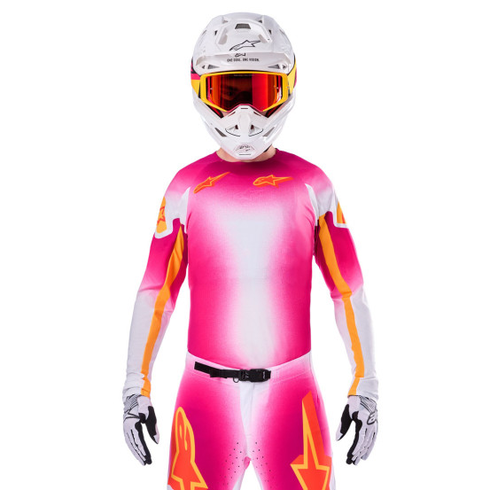 Maillot cross Alpinestars 2025 Supertech Edition limitée LE MIG - Rose Fluo Blanc