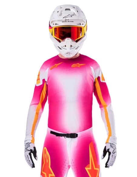 Maillot cross Alpinestars 2025 Supertech Edition limitée LE MIG - Rose Fluo Blanc