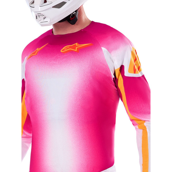 Maillot cross Alpinestars 2025 Supertech Edition limitée LE MIG - Rose Fluo Blanc