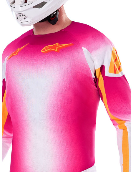 Maillot cross Alpinestars 2025 Supertech Edition limitée LE MIG - Rose Fluo Blanc