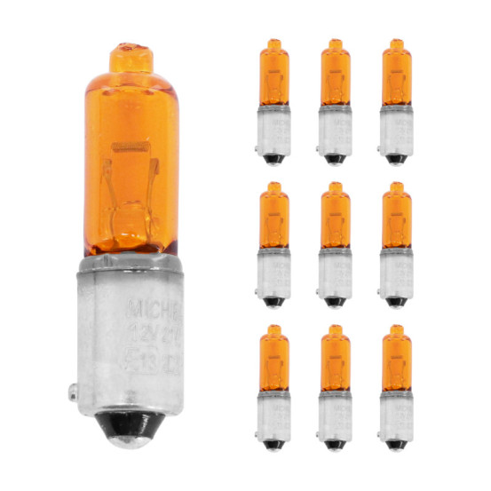 Ampoules halogène miniature H21w 12V 21w culot bay9s temoin ergots decales 120° orange (clignotant) (boite de 10)