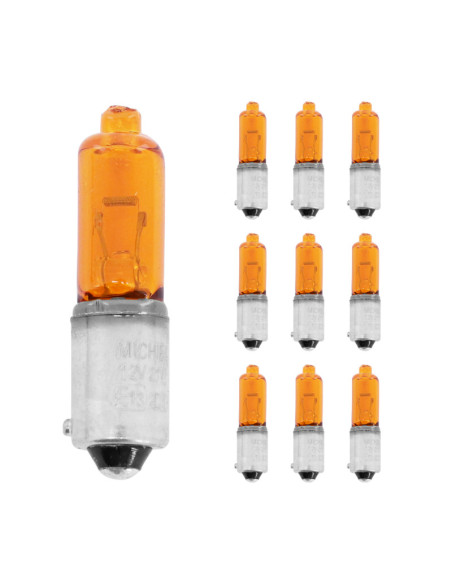 Ampoules halogène miniature H21w 12V 21w culot bay9s temoin ergots decales 120° orange (clignotant) (boite de 10)