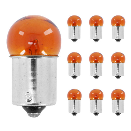 Ampoules standard 12V 10w culot bau15s norme ry10w graisseur ergots decales orange (clignotant) (boite de 10)