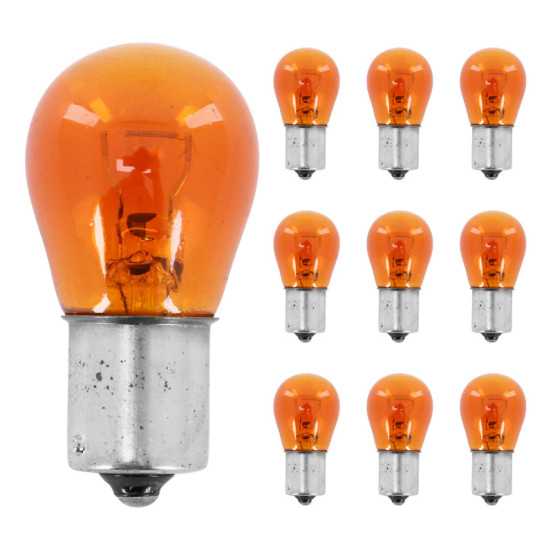 Ampoules standard 12V 21w culot bau15s norme py21w ergots decales orange (clignotant) (boite de 10)