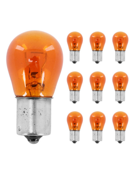 Ampoules standard 12V 21w culot bau15s norme py21w ergots decales orange (clignotant) (boite de 10)