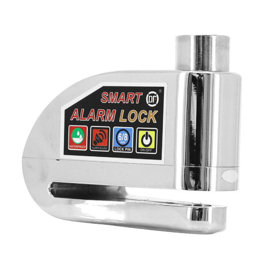 Antivol bloque disque avec alarme sonore diam 10mm 110db chrome avec cordon de rappel