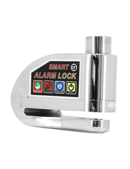 Antivol bloque disque avec alarme sonore diam 10mm 110db chrome avec cordon de rappel
